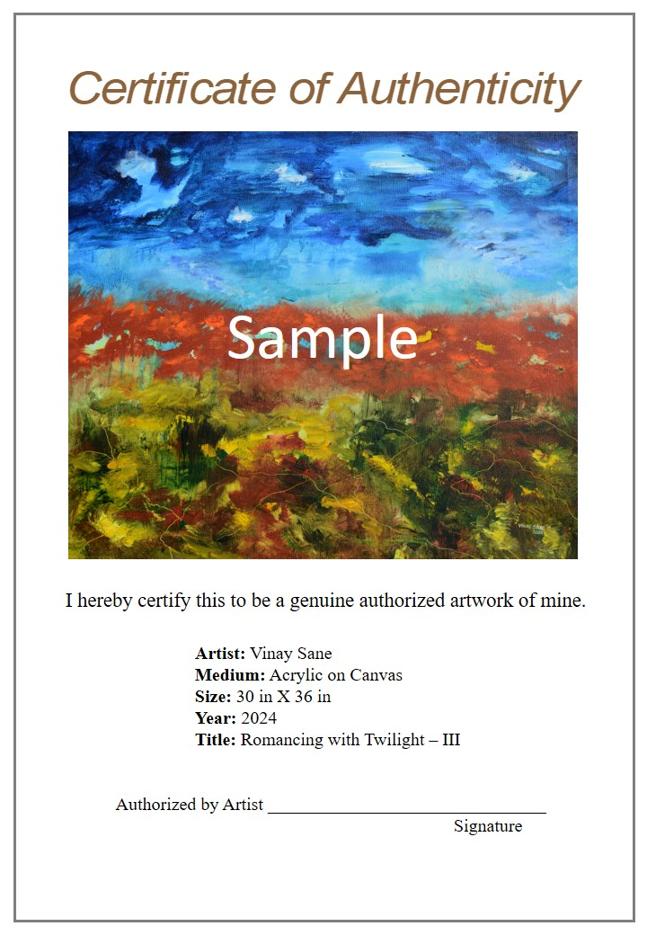 vinay sane authenticity certificate